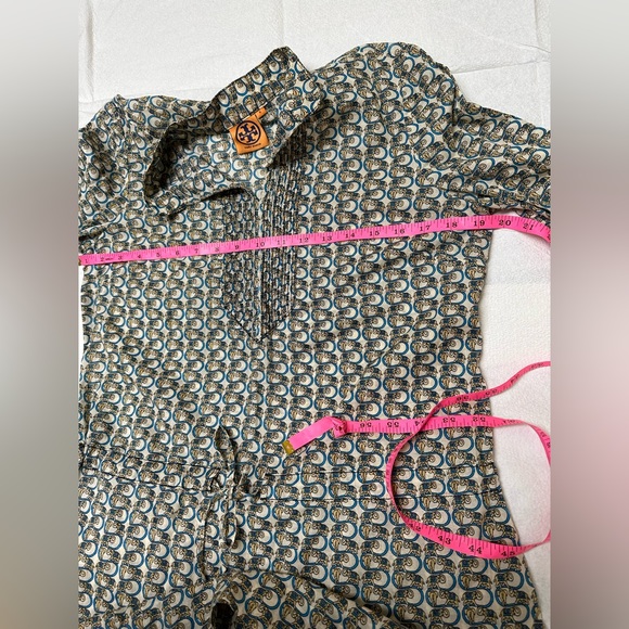 Tory Burch Tunic Dress Womens 8 Elephant Pintucked 3/4 Sleeve Drawstring Waist - Picture 8 of 9